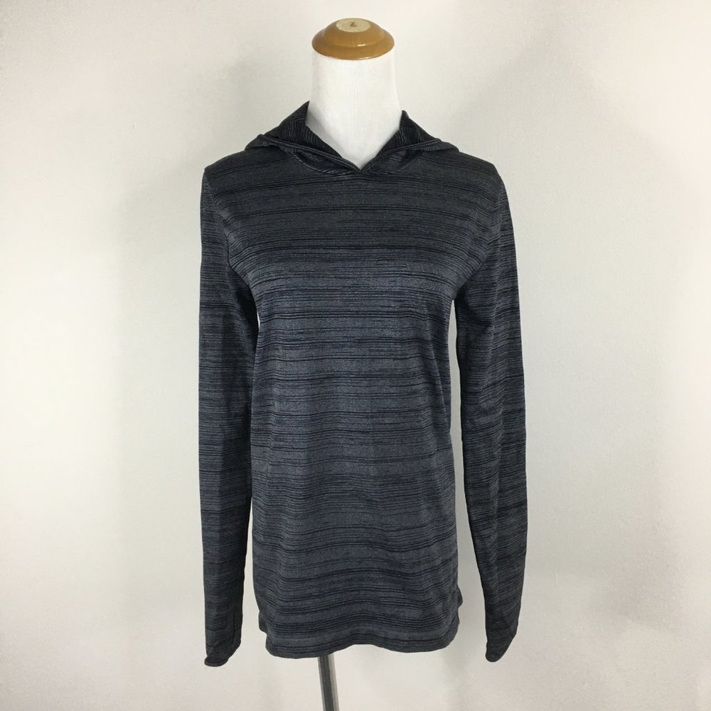 Fabletics Fitted Black Gray Striped Thumbholes Ho… - image 5